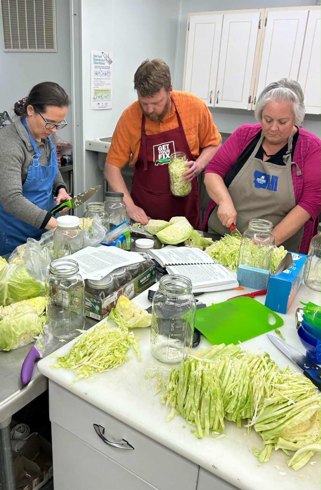 Class participants preparing food 